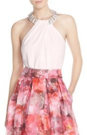 Eliza J Beaded Crepe Top blush at Nordstrom